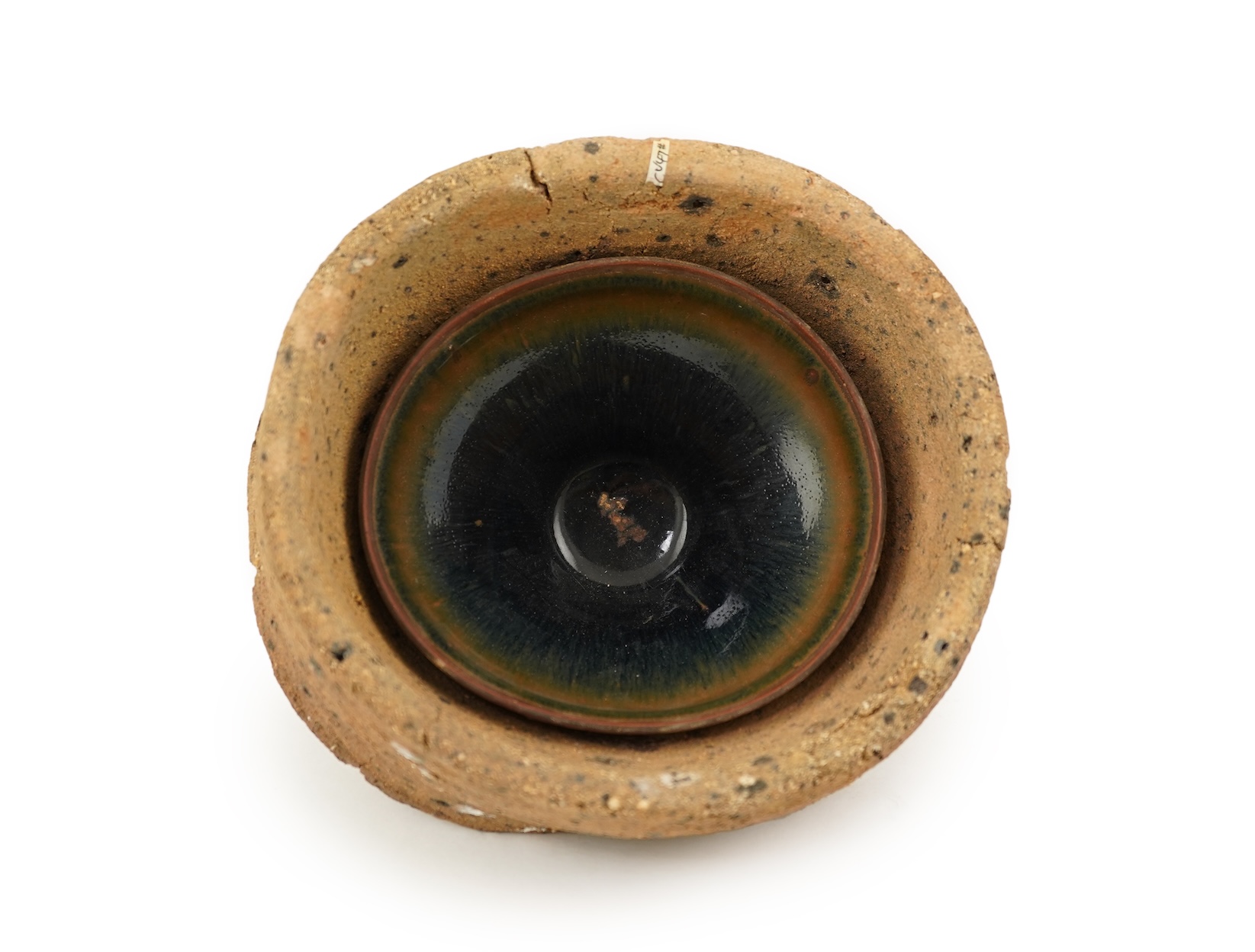 A Chinese Jian ware hare's fur bowl and saggar, Song dynasty